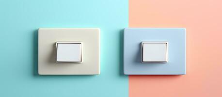 Photo of a colorful wall with two light switches with copy space