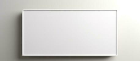 Photo of a minimalist white square object mounted on a wall with empty space for text or other creative elements with copy space
