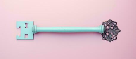 Photo of a vibrant blue handle against a soft pink backdrop with copy space