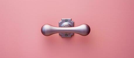 Photo of a metal handle on a vibrant pink wall with plenty of copy space with copy space