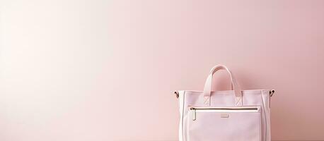 Photo of a pink bag on a wooden floor with plenty of space for text or design elements with copy space