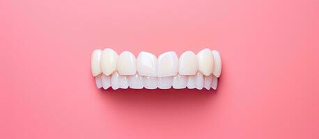 Photo of a single tooth isolated on a vibrant pink background with copy space