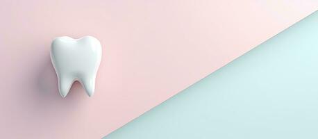 Photo of a tooth shaped object on a vibrant pink and blue background with empty space for text or design with copy space