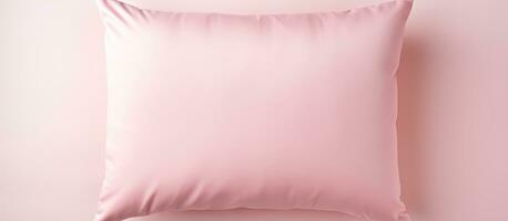 Photo of a pink pillow against a pink wall with empty space for text or additional elements with copy space