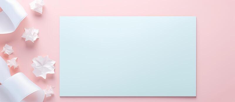 Photo of a blank white paper with white stars on a vibrant pink background, perfect for adding your own text or design with copy space