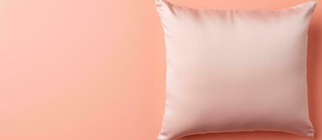 Photo of a white pillow against a vibrant pink wall, creating a minimalistic and contemporary aesthetic with copy space