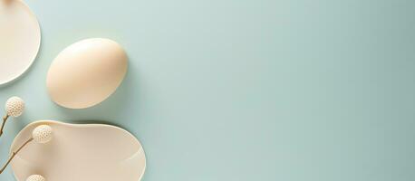 Photo of a beautifully set table with a variety of dishes filled with eggs with copy space