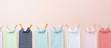 Photo of a colorful display of ties hanging on a wall with copy space