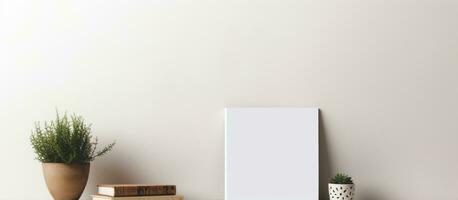 Photo of a bookshelf with a plant for a touch of nature with copy space