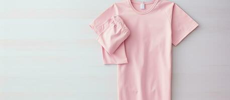 Photo of a pink dress hanging on a white wall with ample copy space with copy space