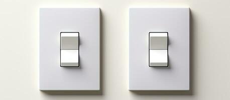 Photo of a pair of light switches on a clean white wall with copy space
