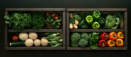 Photo of a colorful variety of vegetables displayed in a vibrant and fresh manner with copy space