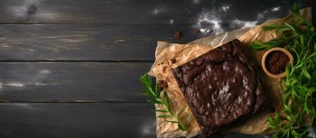 Photo of a delicious chocolate cake on a clean white background with copy space