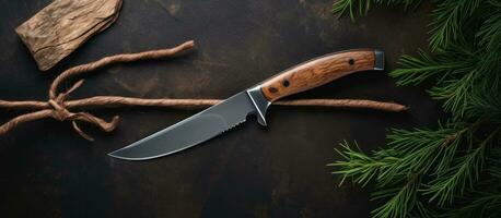 Photo of a wooden handled knife on a table, with plenty of space for text or other elements with copy space