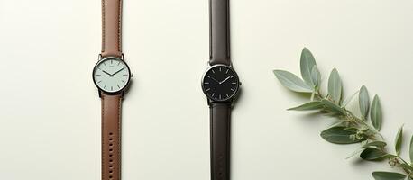 Photo of two watches side by side with plenty of space for text or other elements with copy space