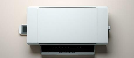 Photo of a wall mounted air conditioner in a room with ample space for customization with copy space
