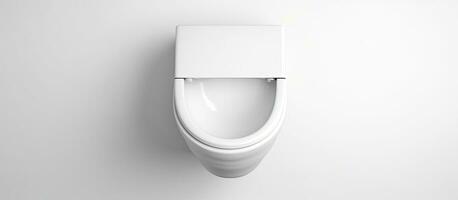 Photo of a minimalist white urinal mounted on a wall with copy space