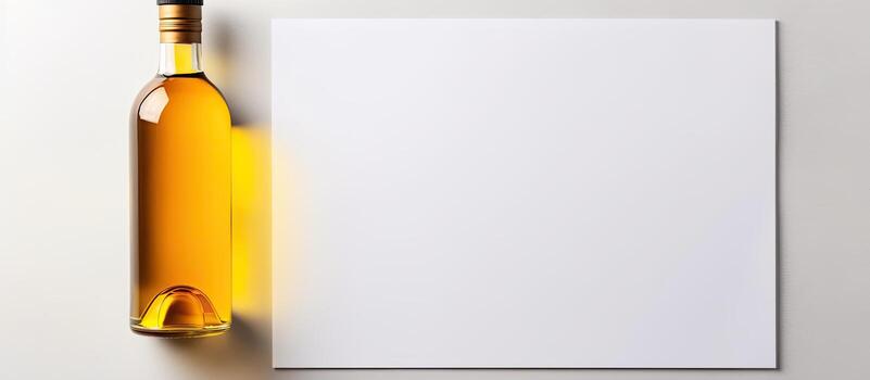 Photo of a wine bottle next to a blank paper, perfect for adding your own message or label with copy space