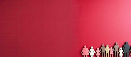 Photo of a group of people posing in front of a vibrant red wall with copy space