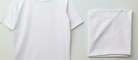Photo of a white t shirt and towel on a blank white background with copy space