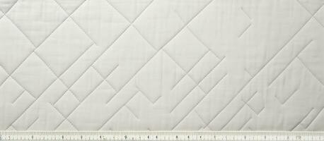 Photo of a ruler next to a white quilt with plenty of copy space with copy space