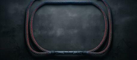 Photo of a vibrant red and blue rope against a simple black background with copy space