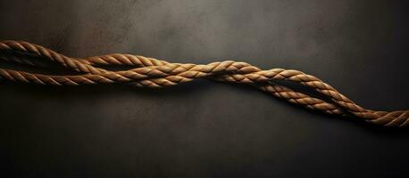 Photo of a detailed close up of a rope hanging on a textured wall with copy space