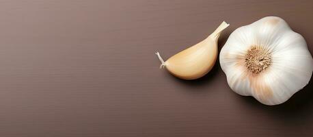 Photo of an onion and its peel on a rustic brown background with plenty of copy space with copy space