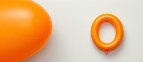 Photo of an orange balloon floating next to a hole in a white wall with copy space