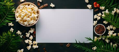 Photo of a table with two bowls of popcorn with copy space