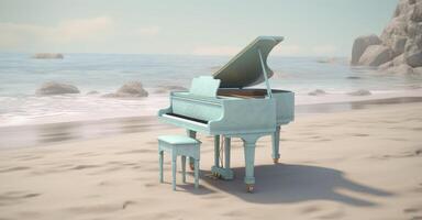 Piano outside shot at beach, AI Generative photo