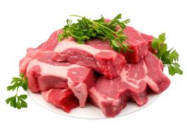 Fresh raw tasty meat steak cow fly vegetables health food, isolated on transparent background png