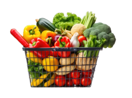 Large basket of vegetables. Potatoes, tomatoes, onions, cabbage, paprika, zucchini, eggplant. Isolate on transparent background png