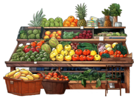 Fruits vegetables greens seller composition , groceries fruits, vector illustration, transparent background png