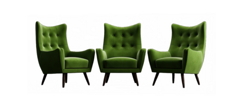 Isolated green armchair. Vintage velvet chair. Insulated furniture. Green armchair on a transparent background png