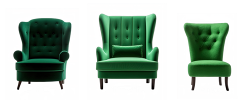 geïsoleerd groen fauteuil. wijnoogst fluweel stoel. geïsoleerd meubilair. groen fauteuil Aan een transparant achtergrond png