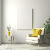 Mock up poster frame in modern interior background, living room, Scandinavian style, 3D illustration, Generative AI photo