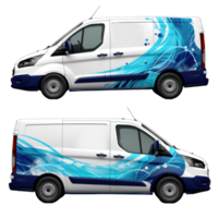 Company Van, Truck, Delivery Car with blue-white branding design mock-up set. Company Cars. Delivery Transport mockup, Generative AI png