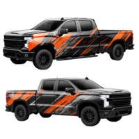 företag skåpbil, lastbil, leverans bil med svart-orange branding design mock-up uppsättning. företag bilar. leverans transport mockup, generativ ai png