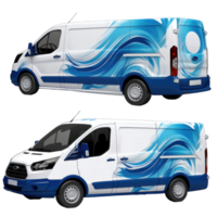 entreprise van, camion, livraison voiture avec bleu blanc l'image de marque conception maquette ensemble. entreprise voitures. livraison transport maquette, génératif ai png