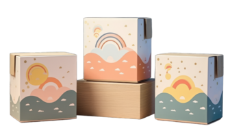 Three cardboard packaging boxes mockups isolated on transparent background. Vector illustration, Generative AI png