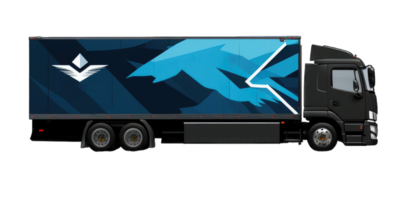 bedrijf bestelwagen, vrachtwagen, levering auto met blauw Wit branding ontwerp mock-up set. bedrijf auto's. levering vervoer model, generatief ai png
