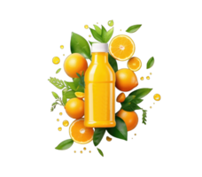 laranja suco beber garrafa brincar dentro 3d ilustração em transparente fundo, generativo ai png