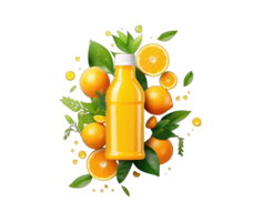 Orange juice drink bottle mockup in 3d illustration on transparent background, generative AI png