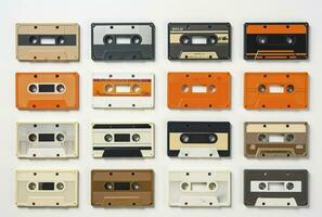Retro Audio Cassetes Set - Vector Cassete Icons Isolated on Light Background photo