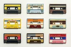 Retro Audio Cassetes Set - Vector Cassete Icons Isolated on Light Background photo