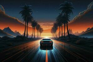 Abstract Backgrounds 80's retro Vector virtual reality smart city vr glasses and holographic simulation concept virtual world game virtual reality in cinema or future metaverse network, generative ai photo