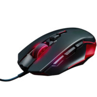 Vector illustration. Black realistic gaming computer mouse on a transparent isolated background, generative AI png