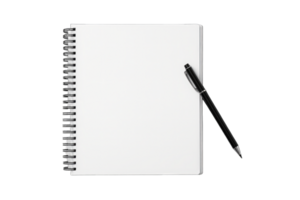 Realistic notebook mockup, notepad with blank cover and spread for your design. Realistic copybook with shadows isolated on transparent background, Generative AI png