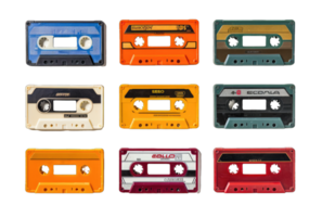 retro Audio- Kassetten einstellen - - Vektor Kassette Symbole isoliert auf transparent Hintergrund png